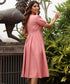 High-Square Neck Midi Linen Pink Dress
